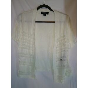 Perceptions New York White Short Sleeve Open Knit Cardigan Womens Large $46 NWT